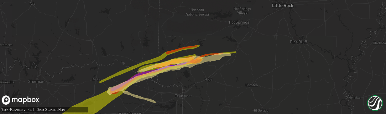 Hail map in Nashville, AR on June 13, 2023