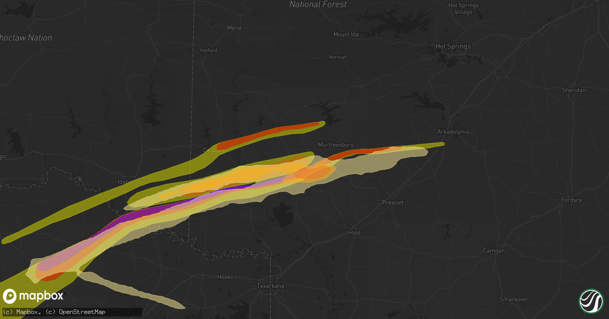Hail map in Nashville, AR on June 13, 2023