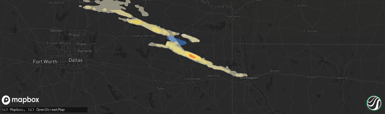 Hail map in Ore City, TX on June 13, 2023