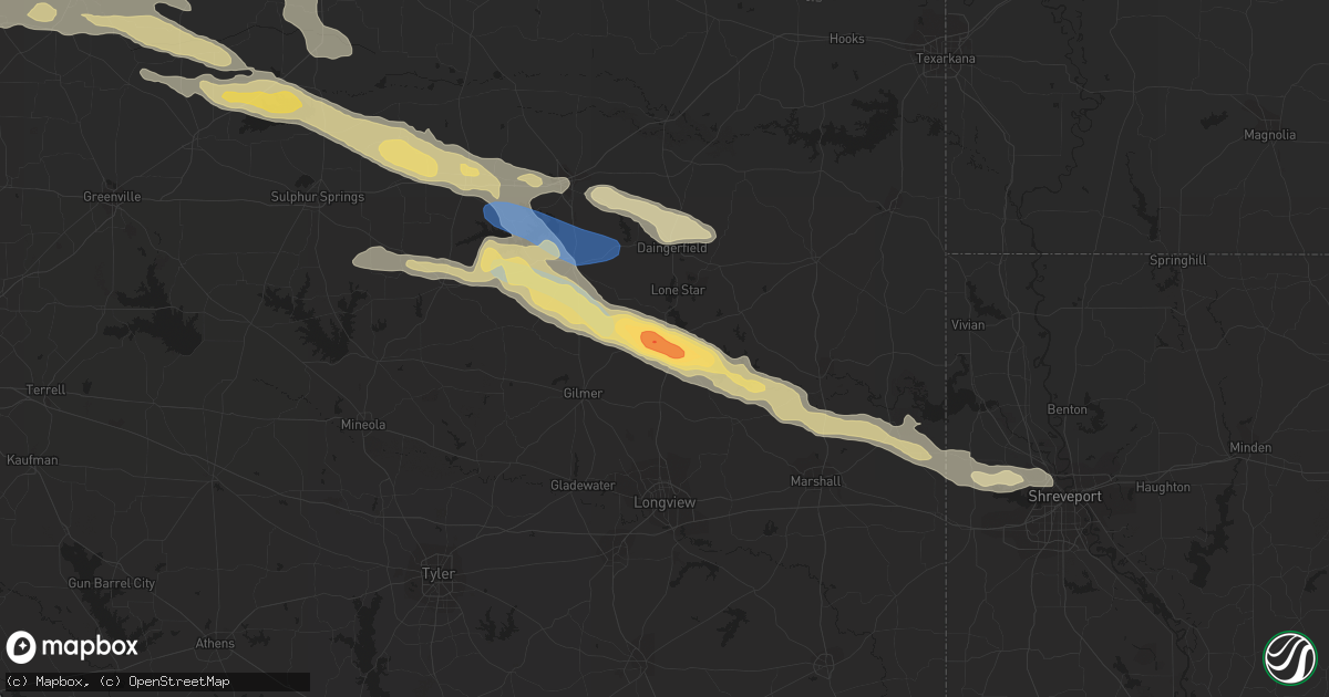 Hail map in Ore City, TX on June 13, 2023