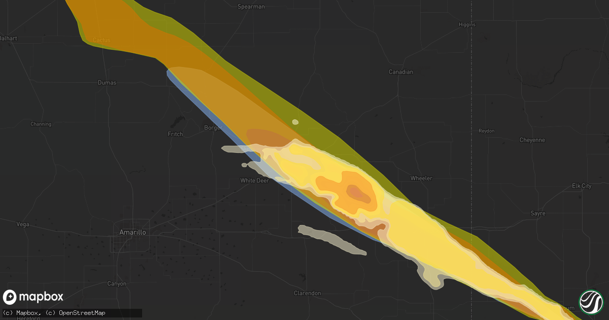 Hail map in Pampa, TX on June 13, 2023