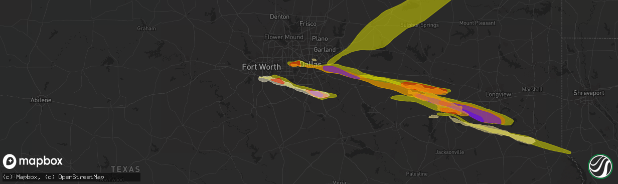 Hail map in Red Oak, TX on June 13, 2023