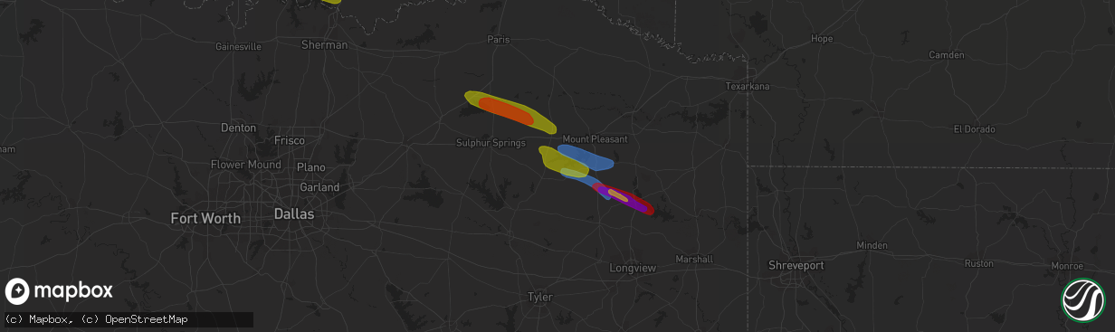 Hail map in Scroggins, TX on June 13, 2023