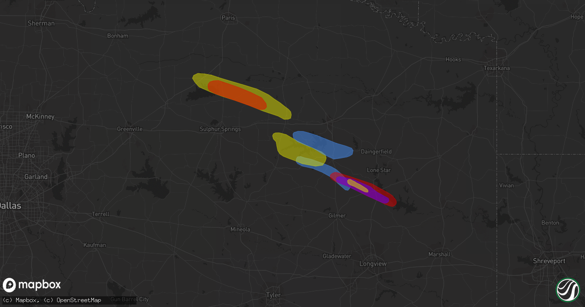 Hail map in Scroggins, TX on June 13, 2023
