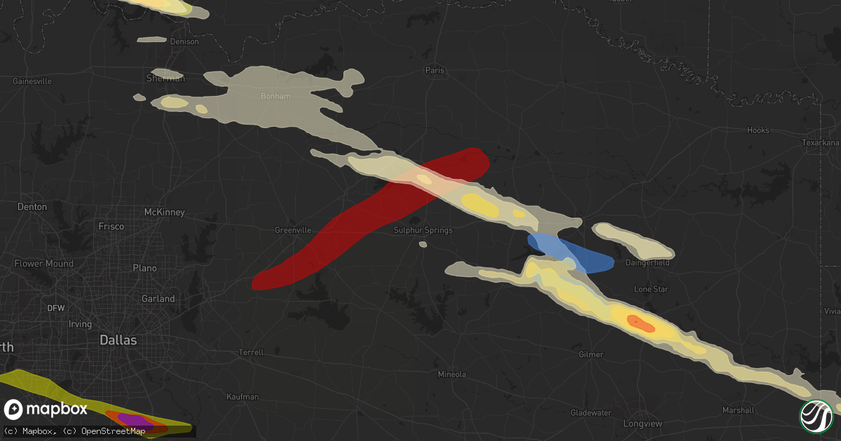 Hail map in Sulphur Springs, TX on June 13, 2023