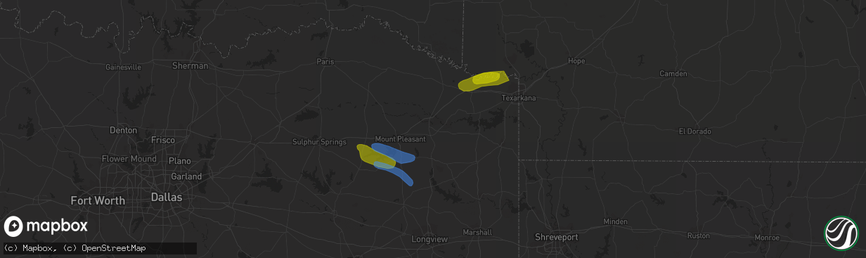 Hail map in Texarkana, TX on June 13, 2023