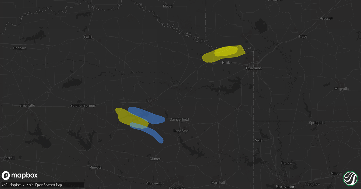 Hail map in Texarkana, TX on June 13, 2023
