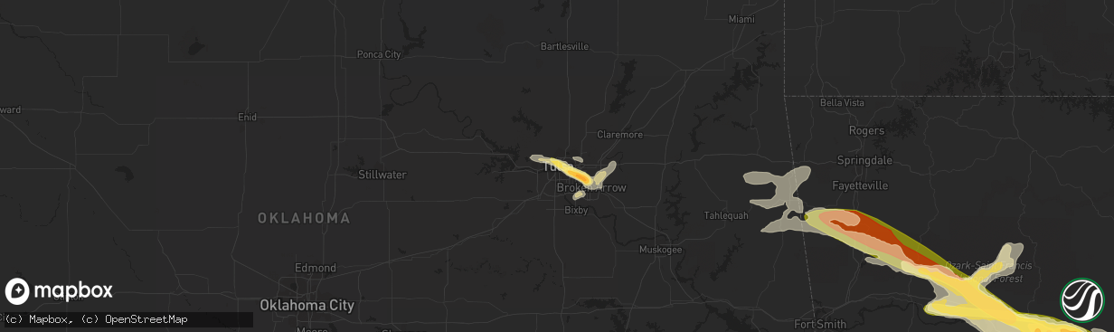 Hail map in Tulsa, OK on June 13, 2023