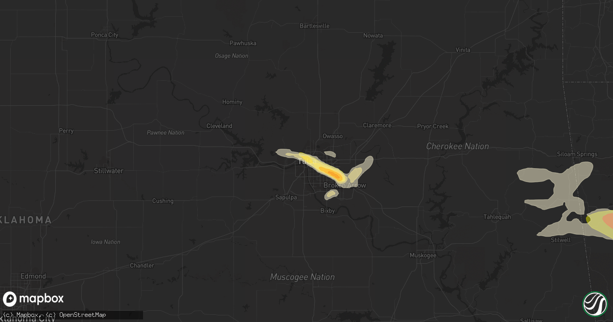 Hail map in Tulsa, OK on June 13, 2023