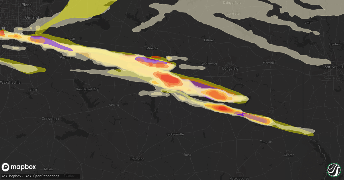 Hail map in Tyler, TX on June 13, 2023