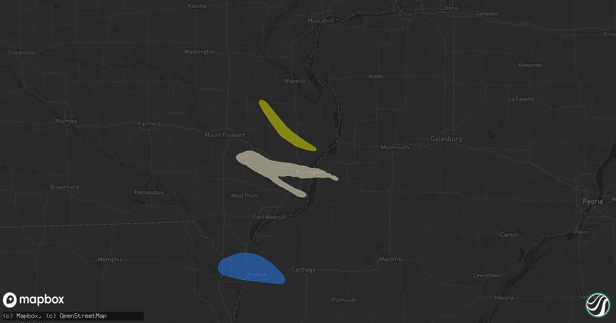 Hail map in Burlington, IA on June 13, 2024