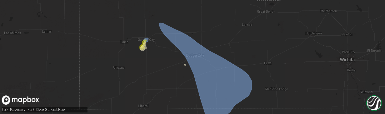 Hail map in Dodge City, KS on June 13, 2024