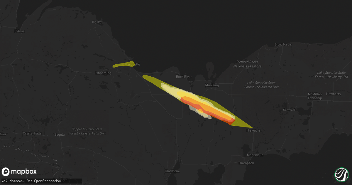 Hail map in Eben Junction, MI on June 13, 2024