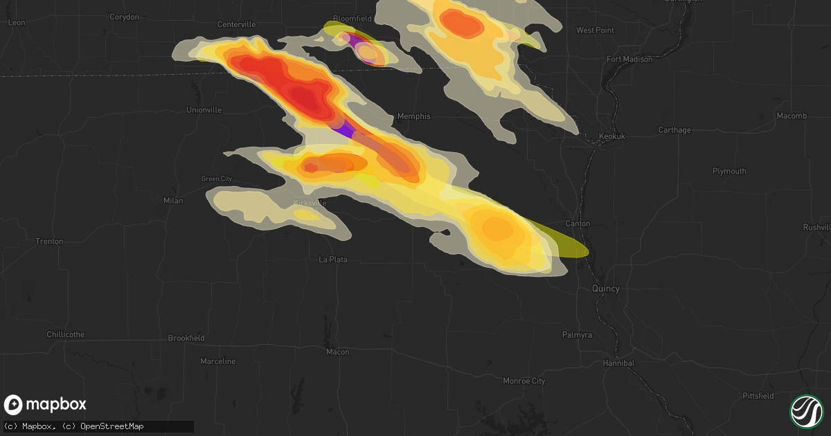 Hail map in Edina, MO on June 13, 2024
