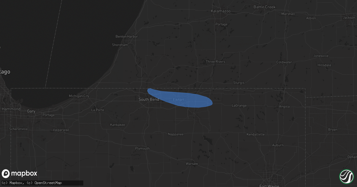 Hail map in Elkhart, IN on June 13, 2024