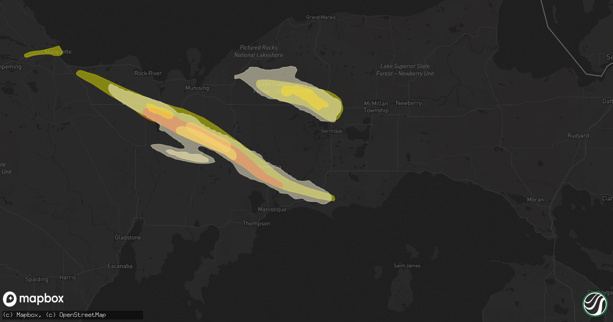 Hail map in Gulliver, MI on June 13, 2024