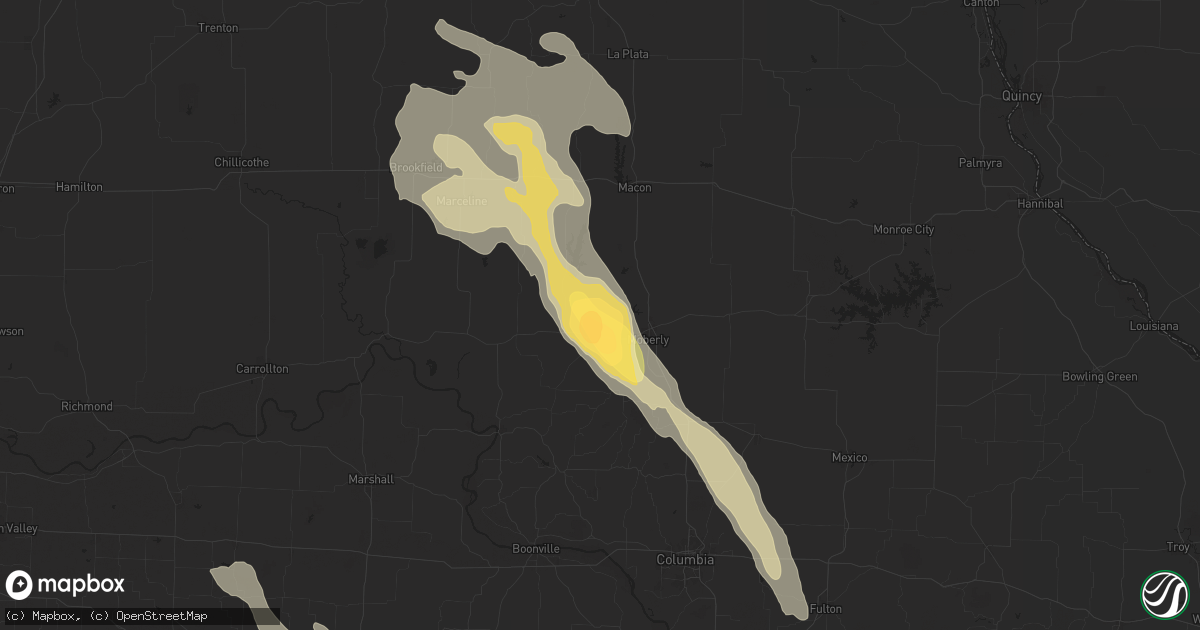 Hail map in Huntsville, MO on June 13, 2024
