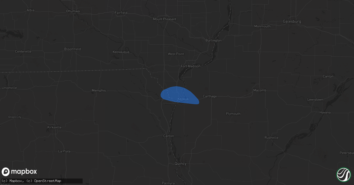 Hail map in Keokuk, IA on June 13, 2024