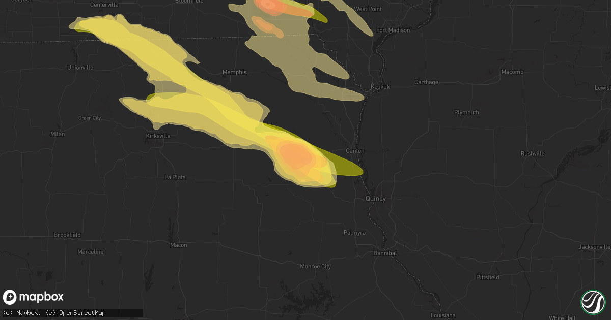 Hail map in Lewistown, MO on June 13, 2024