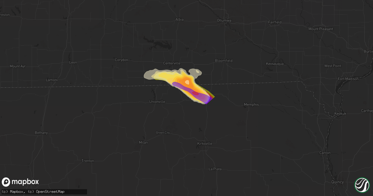 Hail map in Livonia, MO on June 13, 2024