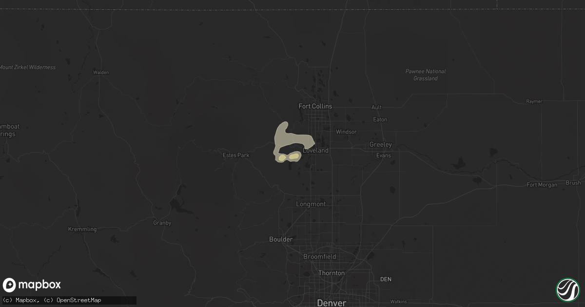 Hail map in Loveland, CO on June 13, 2024
