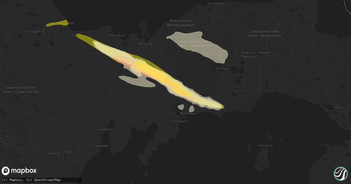 Hail map in Manistique, MI on June 13, 2024