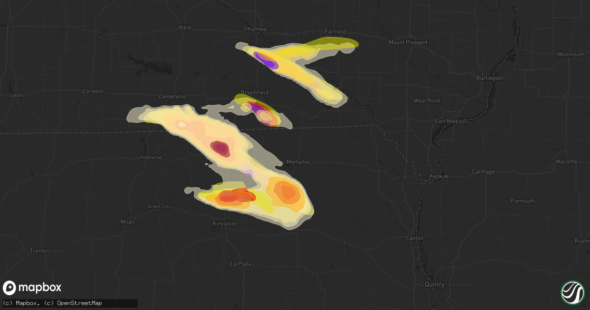 Hail map in Memphis, MO on June 13, 2024