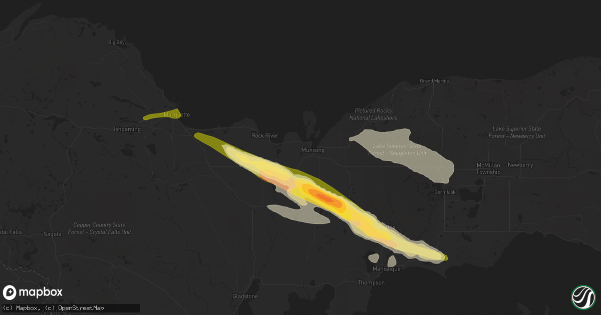 Hail map in Munising, MI on June 13, 2024