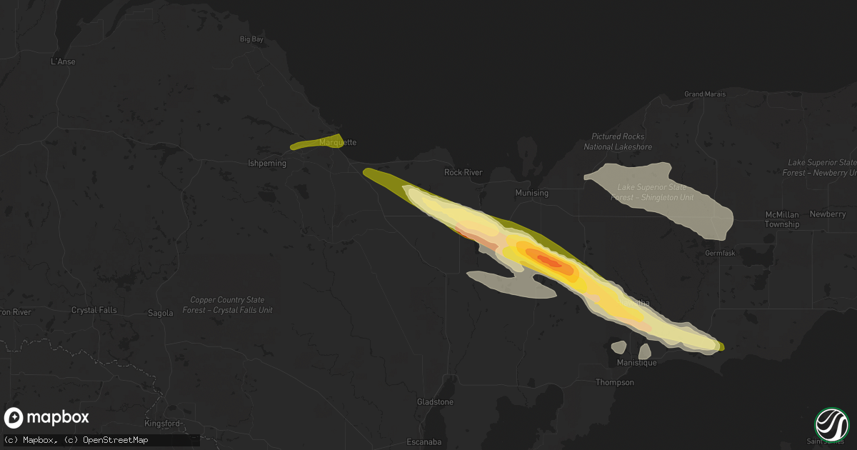 Hail map in Rumely, MI on June 13, 2024
