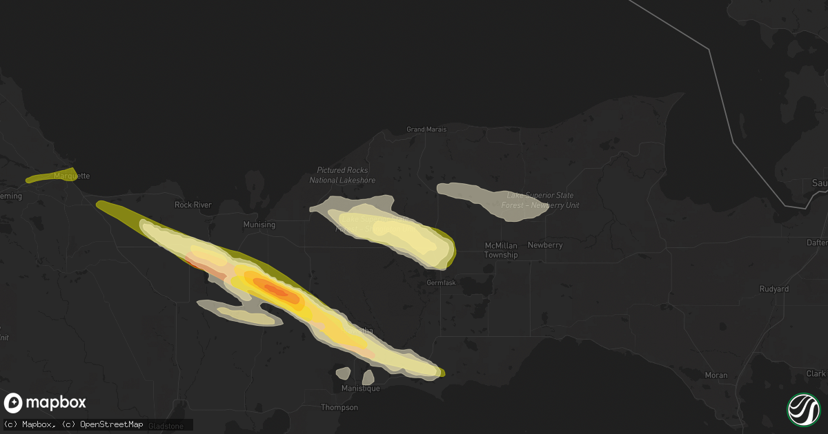 Hail map in Seney, MI on June 13, 2024