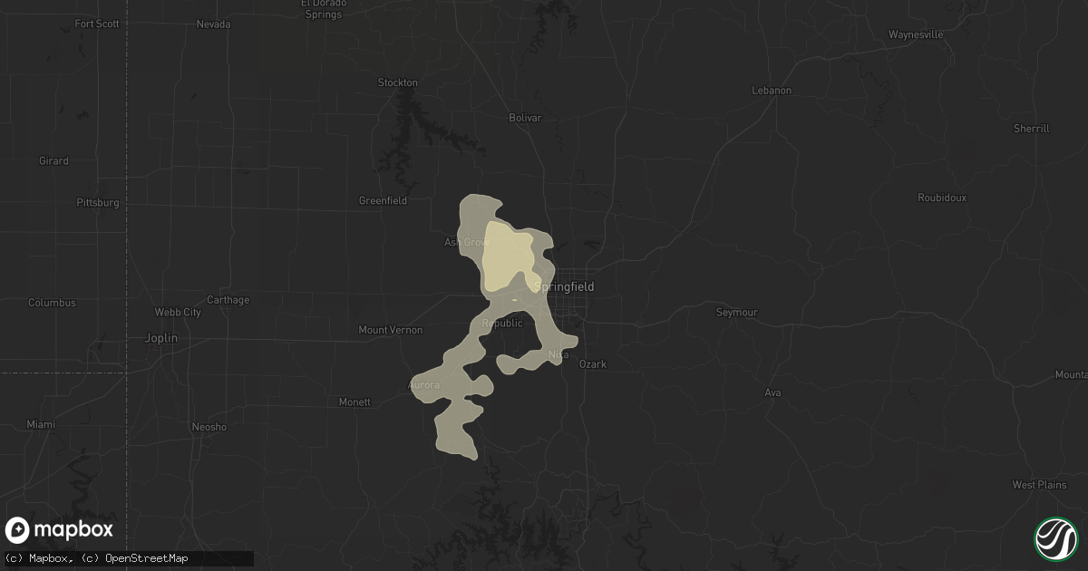 Hail map in Springfield, MO on June 13, 2024
