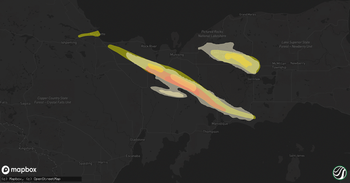 Hail map in Wetmore, MI on June 13, 2024