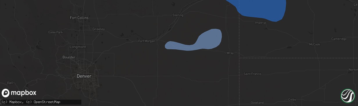 Hail map in Akron, CO on June 13, 2025
