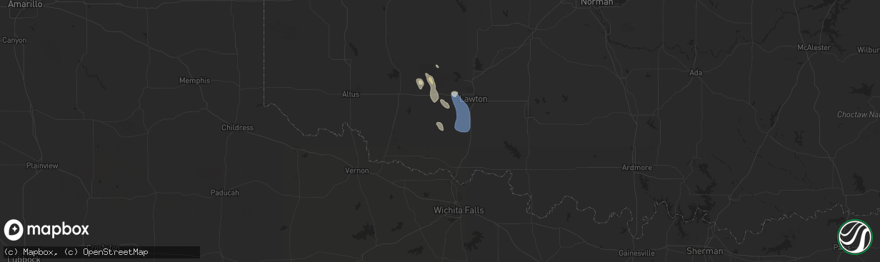 Hail map in Chattanooga, OK on June 13, 2025