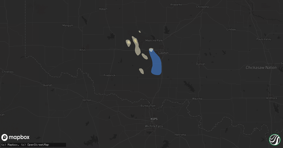Hail map in Chattanooga, OK on June 13, 2025