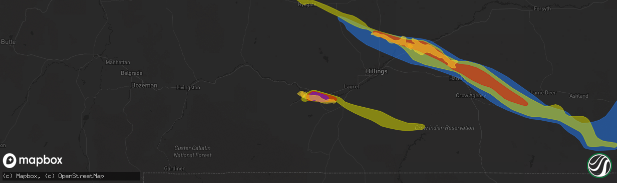 Hail map in Columbus, MT on June 13, 2025