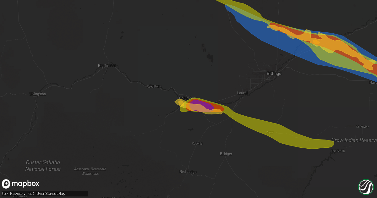 Hail map in Columbus, MT on June 13, 2025