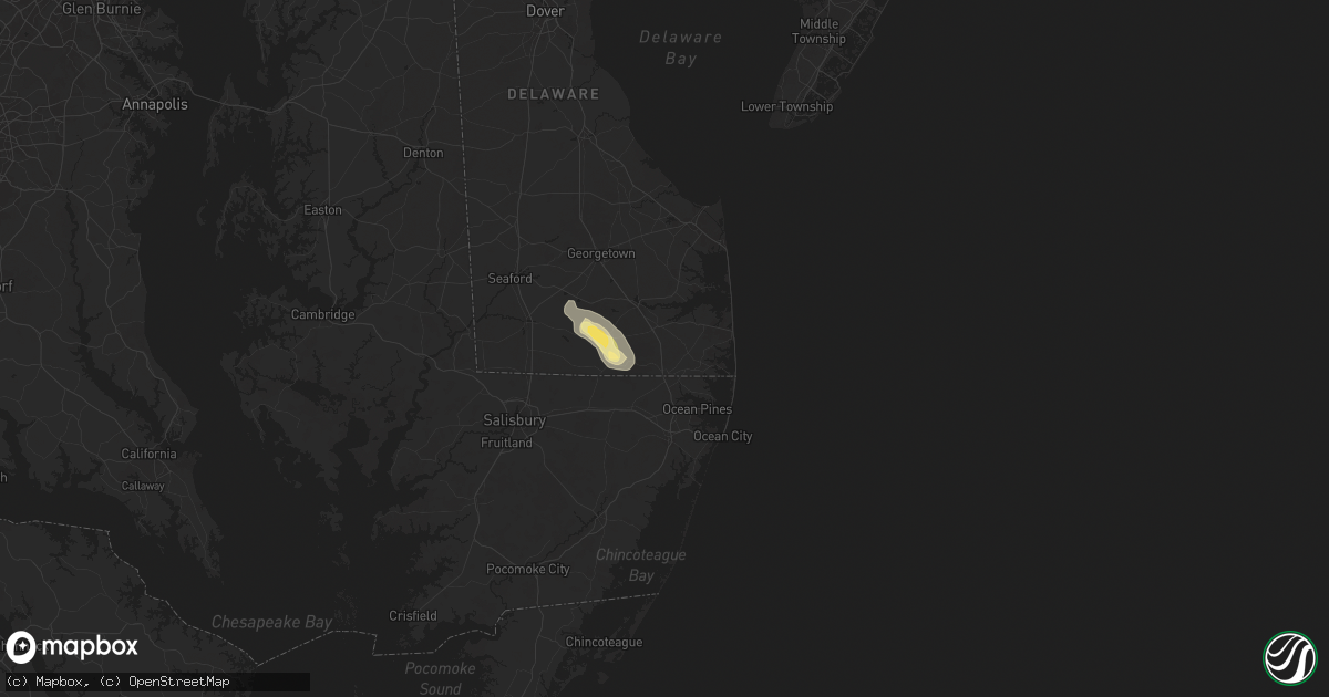 Hail map in Frankford, DE on June 13, 2025