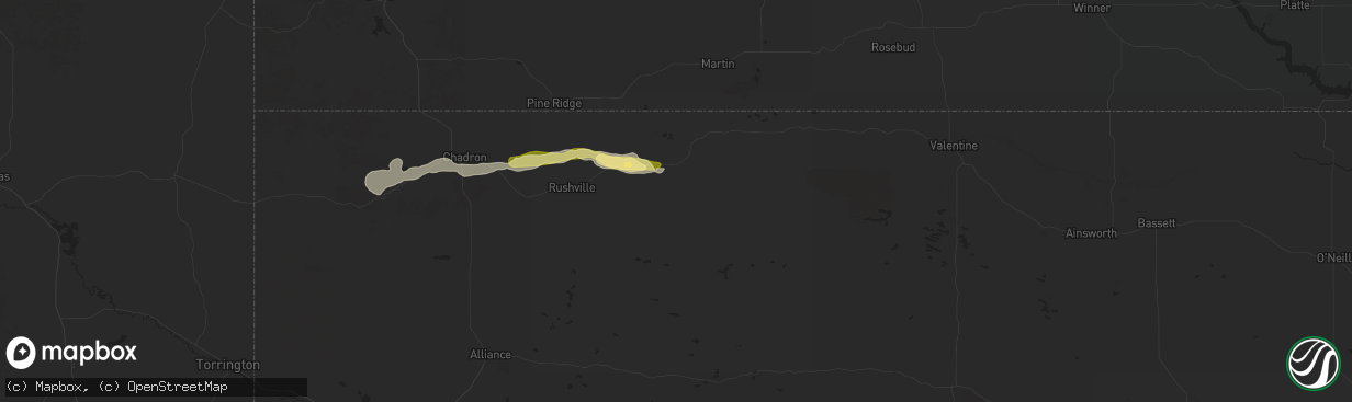 Hail map in Gordon, NE on June 13, 2025