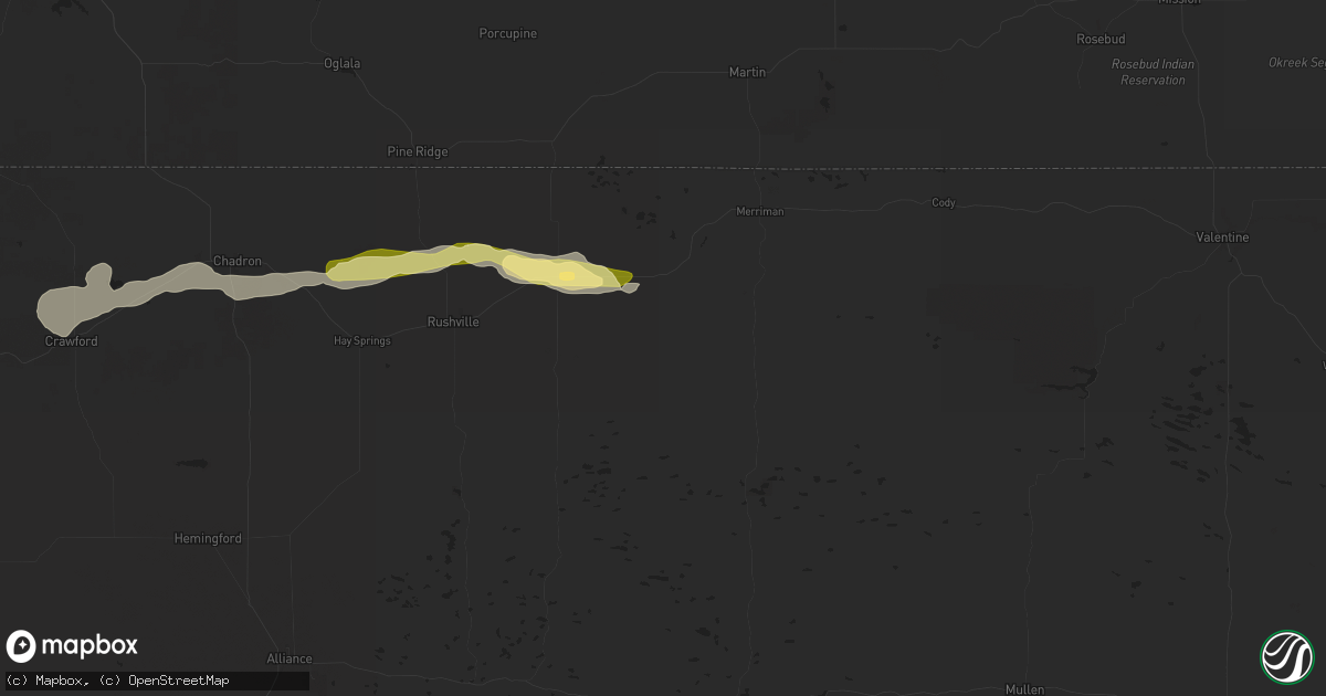 Hail map in Gordon, NE on June 13, 2025