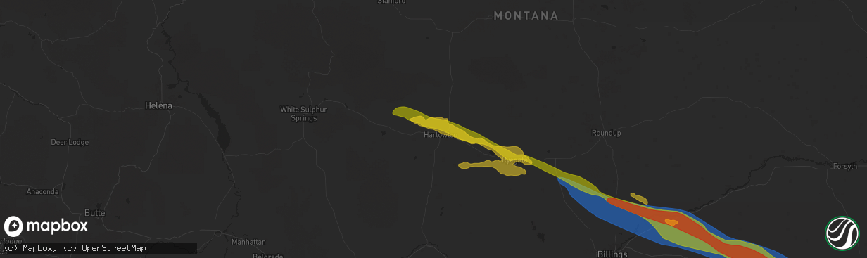 Hail map in Harlowton, MT on June 13, 2025