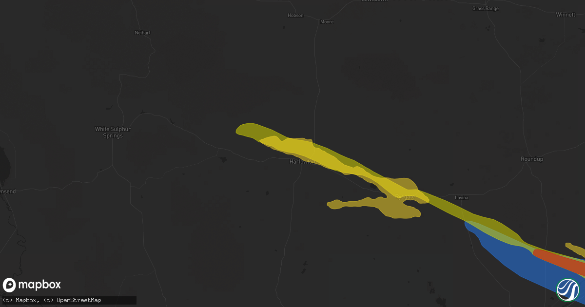Hail map in Harlowton, MT on June 13, 2025