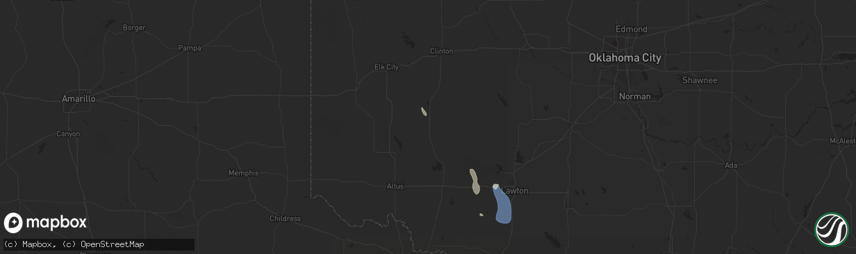 Hail map in Hobart, OK on June 13, 2025