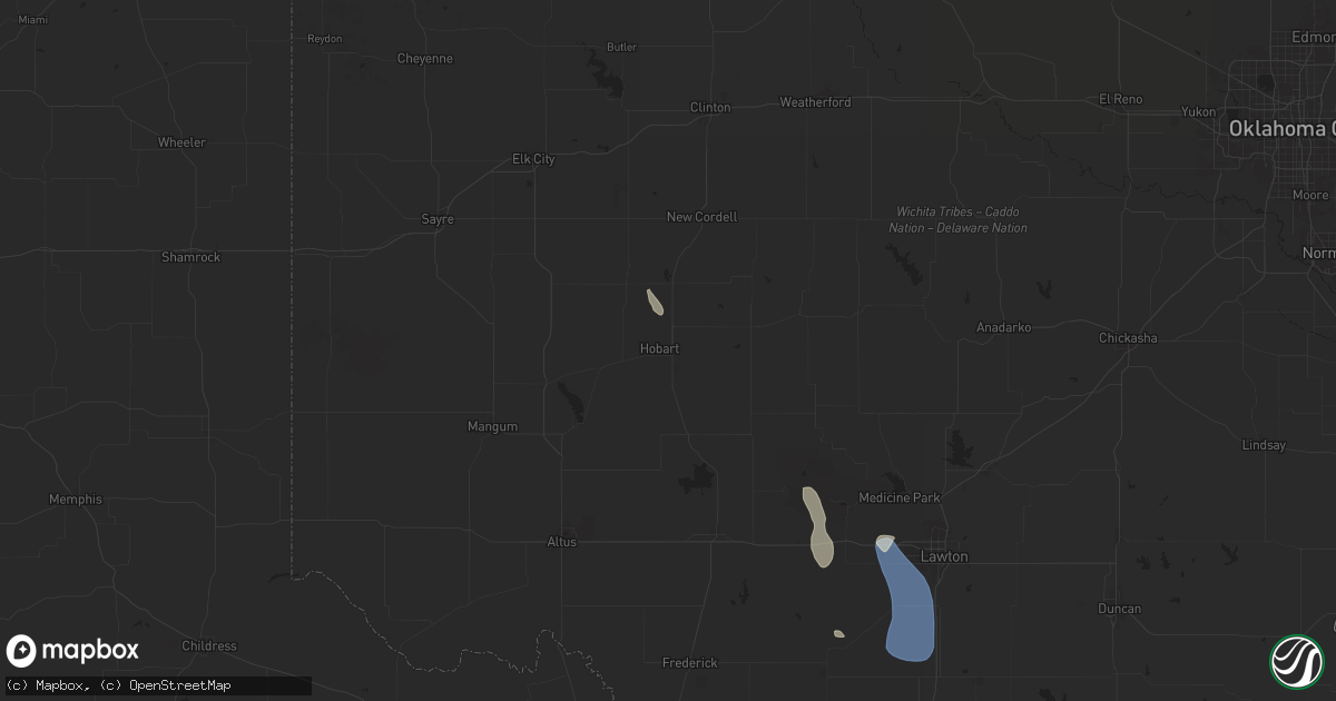 Hail map in Hobart, OK on June 13, 2025