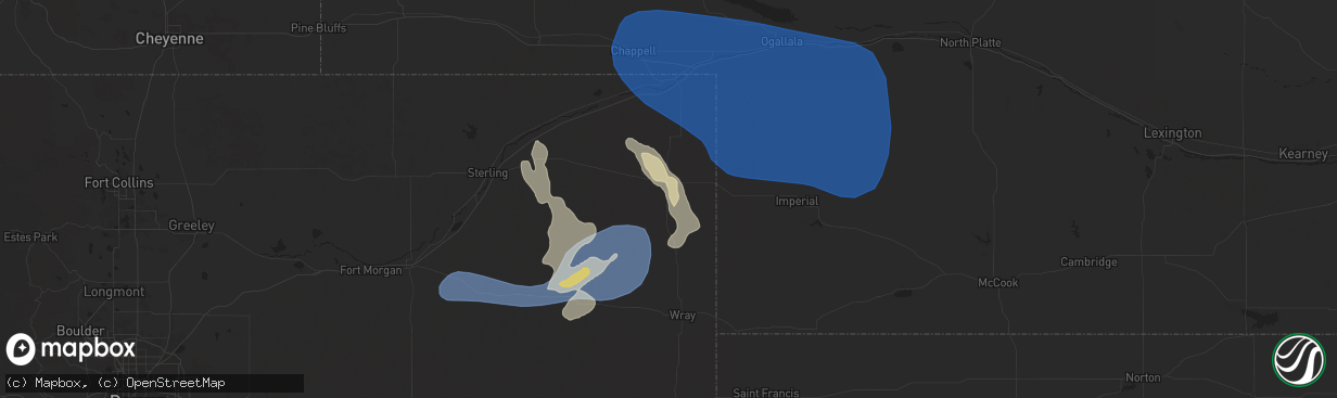 Hail map in Holyoke, CO on June 13, 2025