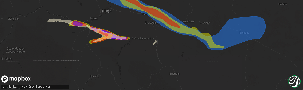 Hail map in Lodge Grass, MT on June 13, 2025