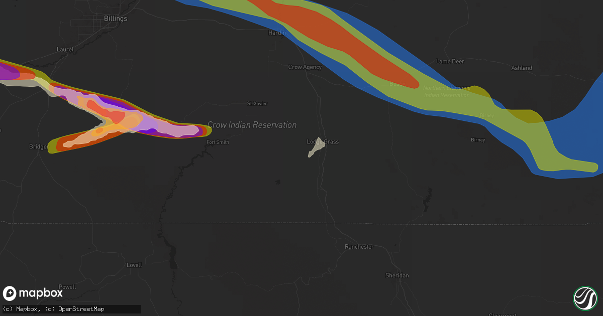 Hail map in Lodge Grass, MT on June 13, 2025
