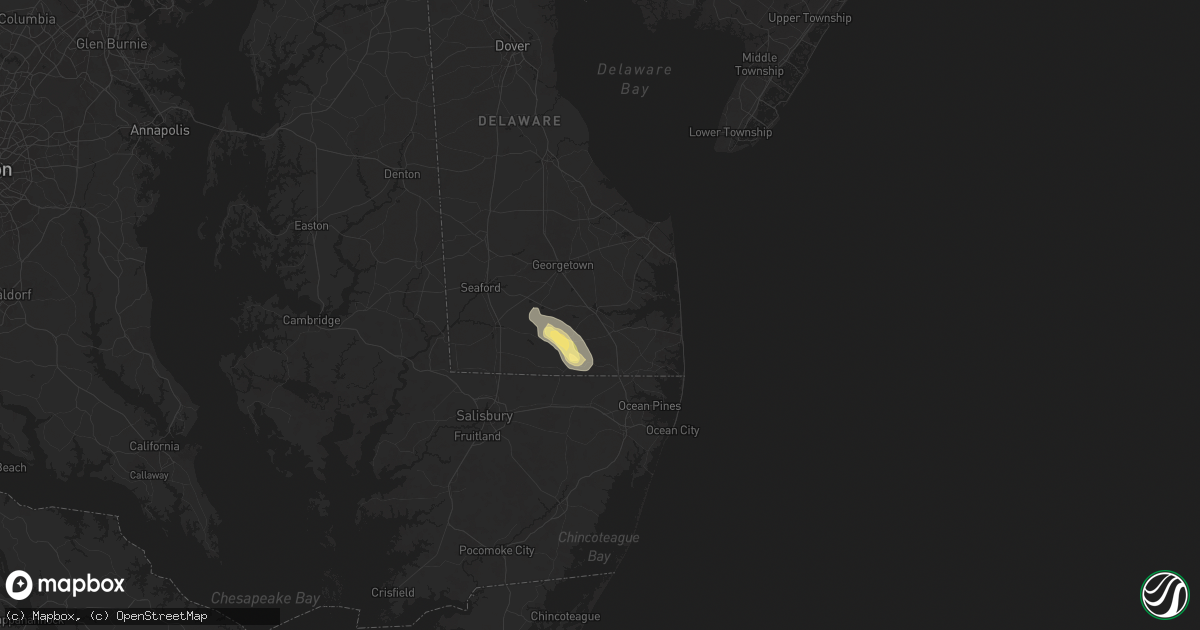 Hail map in Millsboro, DE on June 13, 2025