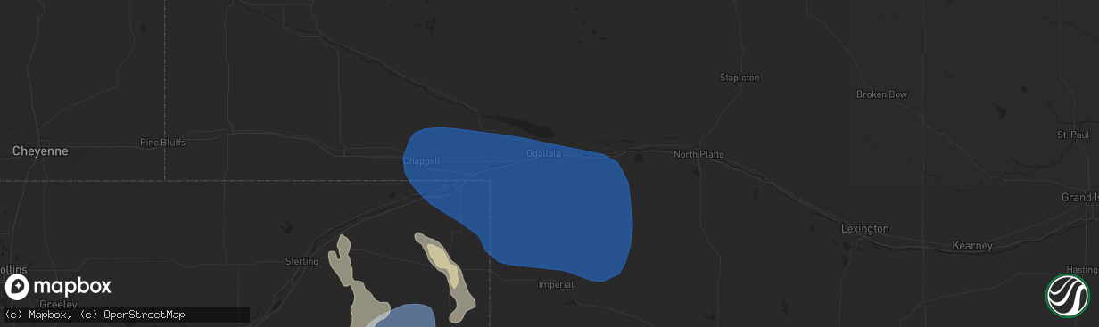 Hail map in Ogallala, NE on June 13, 2025