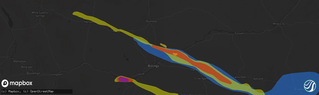 Hail map in Shepherd, MT on June 13, 2025